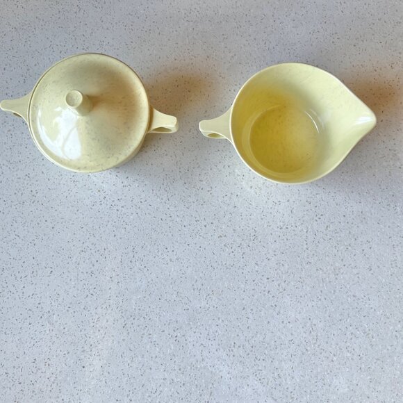 Imperial Ware Melamine Speckled Yellow Creamer Sugar Dish & Lid MCM Melmac - Picture 6 of 7
